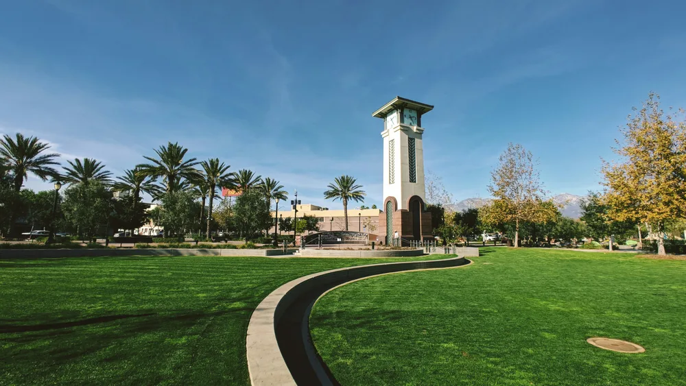Ontario Town Square clock tower, downtown Ontario, California